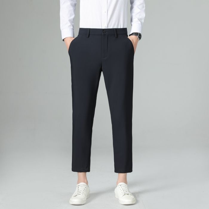 Pantaloni de costum pentru bărbați, croială dreaptă, din nylon-spandex (76% nylon, 24% spandex), elasticitate micro-rebound, pentru primăvară și toamnă