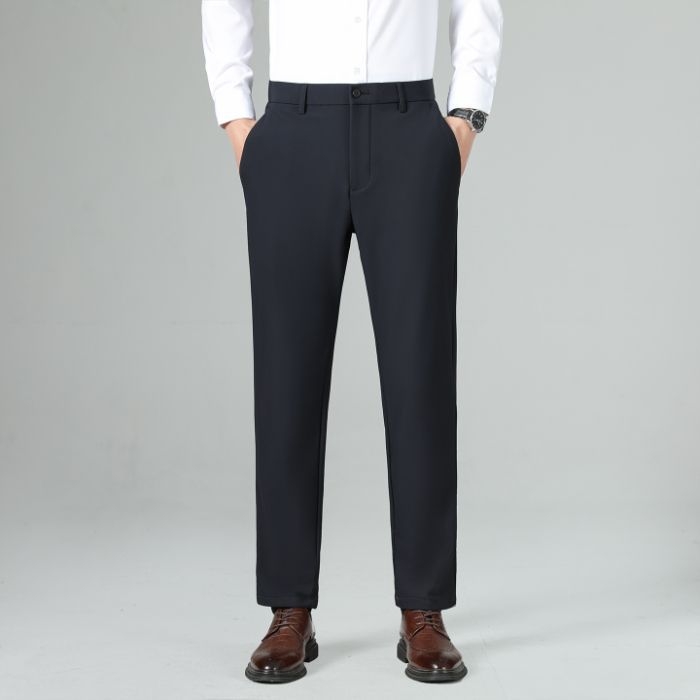 Pantaloni de costum pentru bărbați, croială dreaptă, din nylon-spandex (76% nylon, 24% spandex), elasticitate micro-rebound, pentru primăvară și toamnă