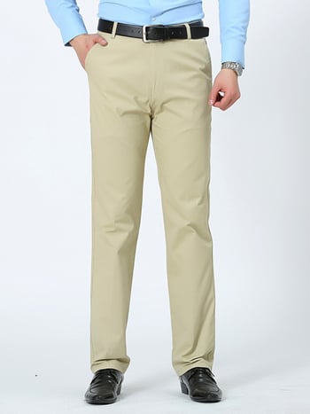 Pantaloni de costum din bumbac, croială dreaptă, vară, decor la buzunare, stil business formal