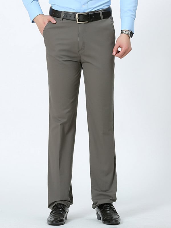 Pantaloni de costum din bumbac, croială dreaptă, vară, decor la buzunare, stil business formal