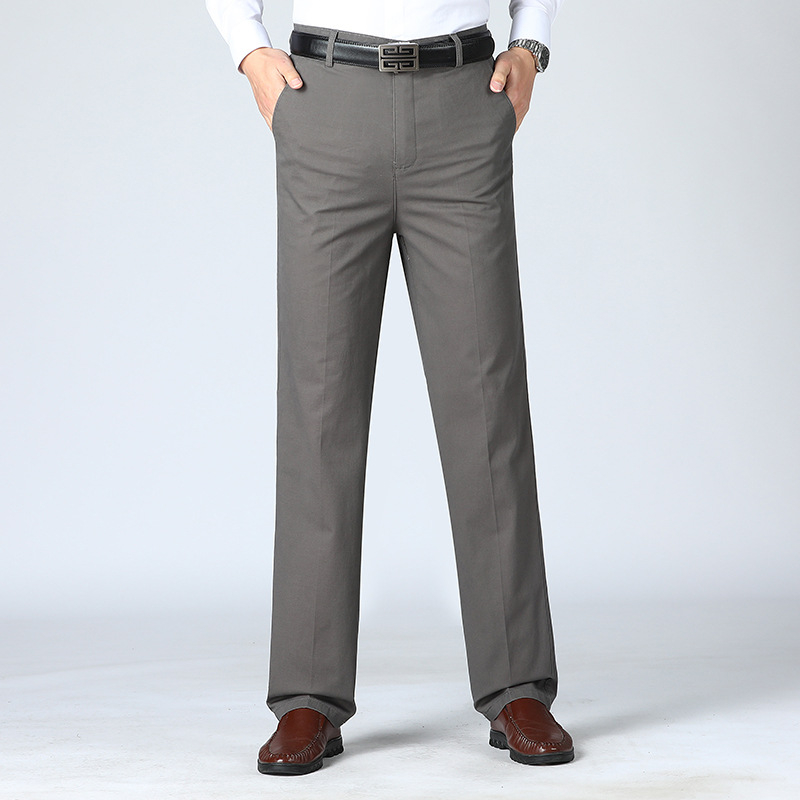 Pantaloni de costum din bumbac, croială dreaptă, vară, decor la buzunare, stil business formal