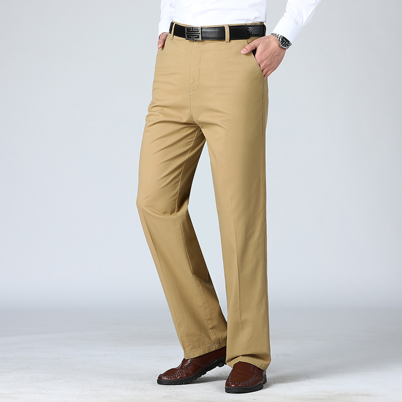 Pantaloni de costum din bumbac, croială dreaptă, vară, decor la buzunare, stil business formal