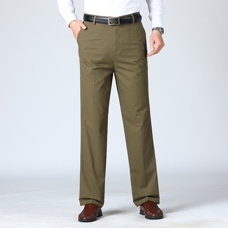 Pantaloni de costum din bumbac, croială dreaptă, vară, decor la buzunare, stil business formal