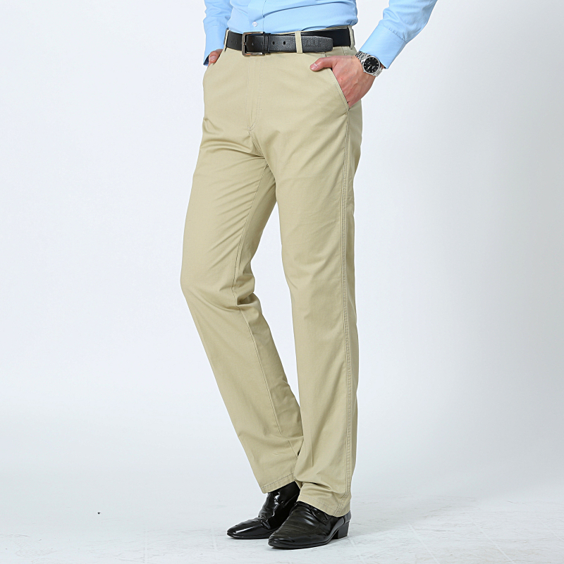 Pantaloni de costum din bumbac, croială dreaptă, vară, decor la buzunare, stil business formal