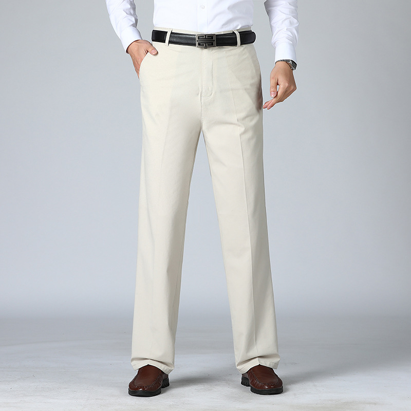 Pantaloni de costum din bumbac, croială dreaptă, vară, decor la buzunare, stil business formal