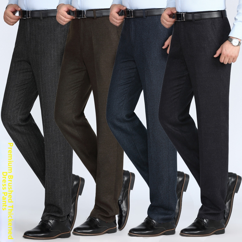 Pantaloni de afaceri pentru bărbați, croială dreaptă, iarnă, țesătură amestec 90% poliester