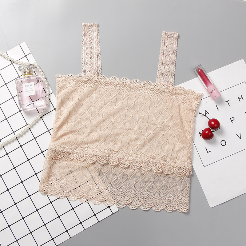 Csipkés váll nélküli camisole Bralette — hát nélküli kivitel, kupa nélkül, láthatatlan tartás, nylonos csipke