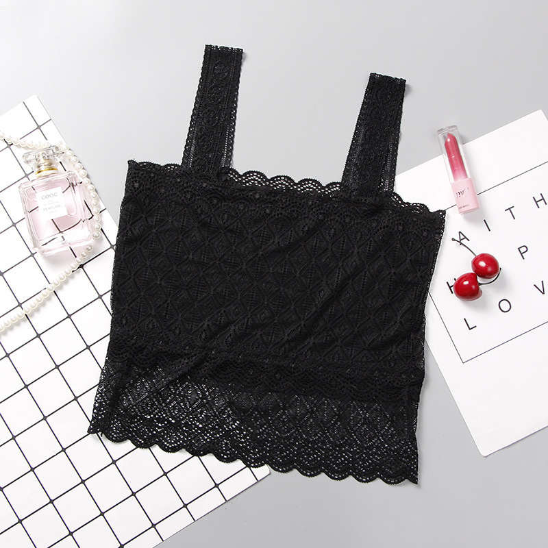 Csipkés váll nélküli camisole Bralette — hát nélküli kivitel, kupa nélkül, láthatatlan tartás, nylonos csipke