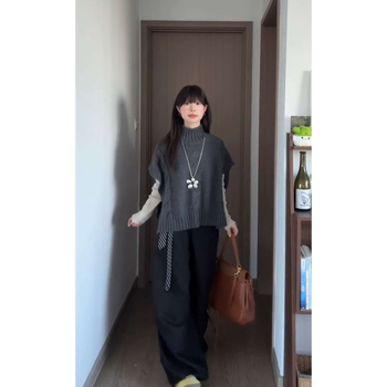 Кежуъл комплект костюм за жени: корейски стил с висока яка и пелерина, дълги ръкави и прави широки панталони — зима 2025