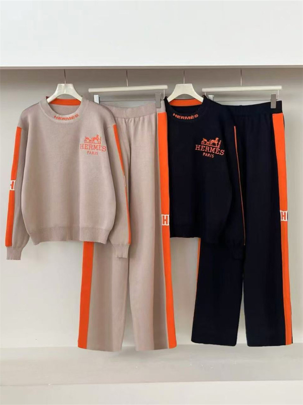 Set de două piese pentru femei: top tricotat cu broderie și pantaloni; material din lână amestec, viscoză 30–50%, poliester 30–50%; mâneci lungi; stil casual-office.