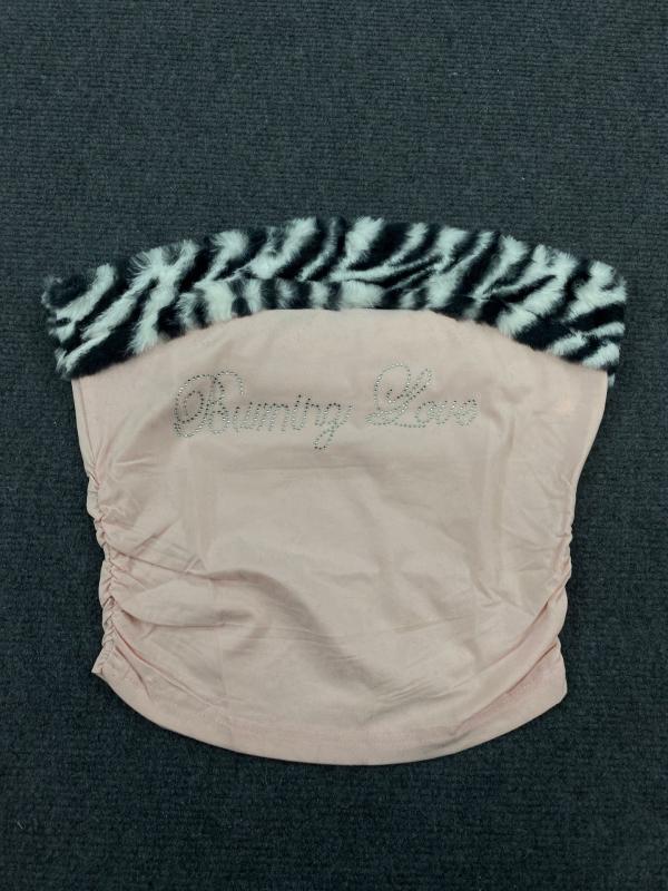 Top tubular fără bretele, imprimeu leopard, croială slim, lungime ultra- scurtă ≤40 cm, 80-90% poliester, Vara 2025