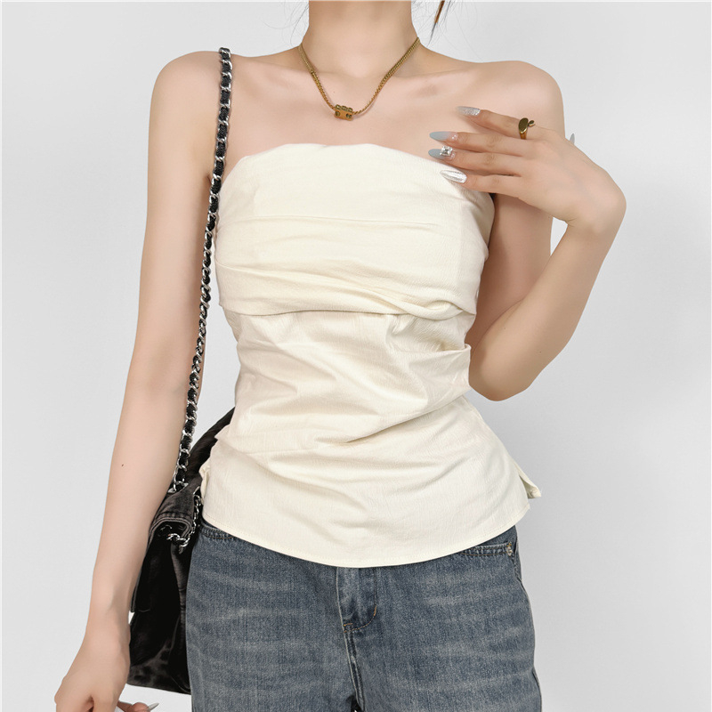 Top pentru femei fără bretele, slim-fit, fără mâneci, din amestec bumbac-poliester (50–70% bumbac, 30–50% poliester), lungime standard