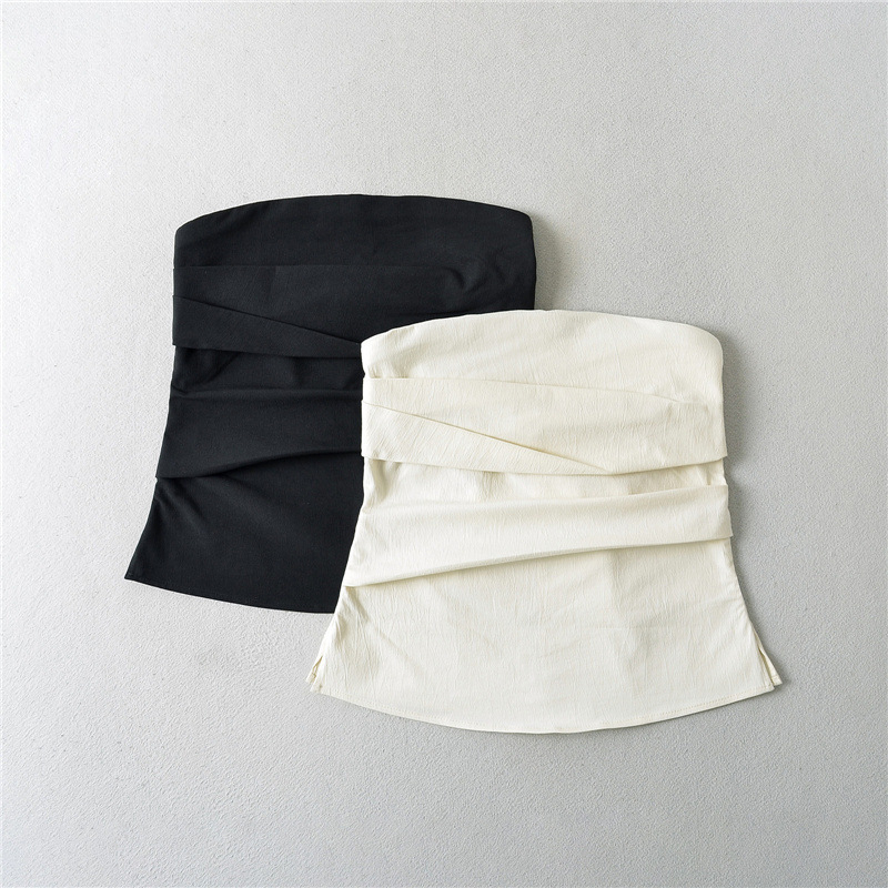 Top pentru femei fără bretele, slim-fit, fără mâneci, din amestec bumbac-poliester (50–70% bumbac, 30–50% poliester), lungime standard