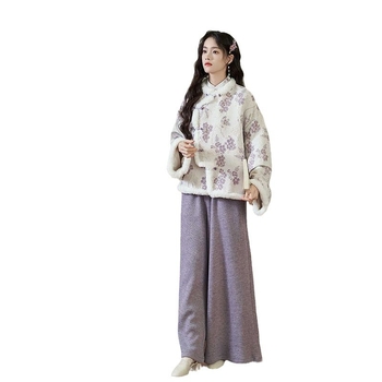 Двухчастен комплект: сако и панталони с широки крачоли, полиестерна тъкан (90-95% полиестер), дълги ръкави, литературно ретро стил, ежедневен костюм, зима 2024