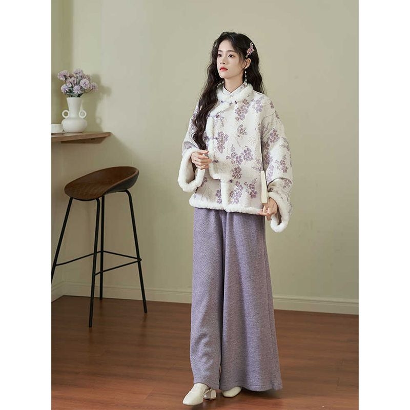 Двухчастен комплект: сако и панталони с широки крачоли, полиестерна тъкан (90-95% полиестер), дълги ръкави, литературно ретро стил, ежедневен костюм, зима 2024