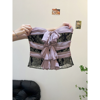 Тръбест топ без презрамки с черепен мотив, висока талия, урбан стил, полиестер, есен 2025