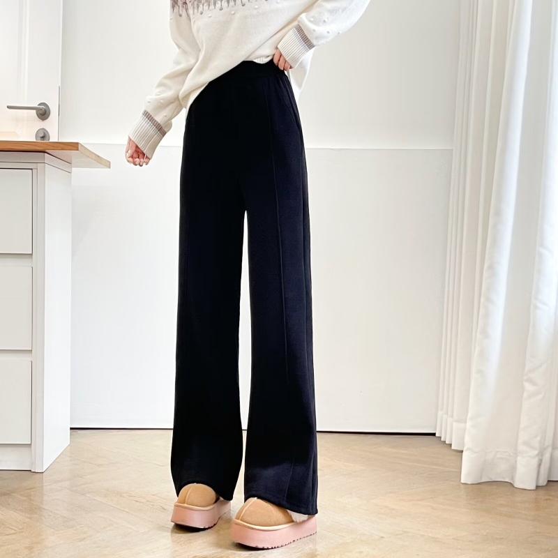 Pantaloni femei Micro Flare, iarnă 2025, poliester, talie elastică, lungi, țesătură groasă