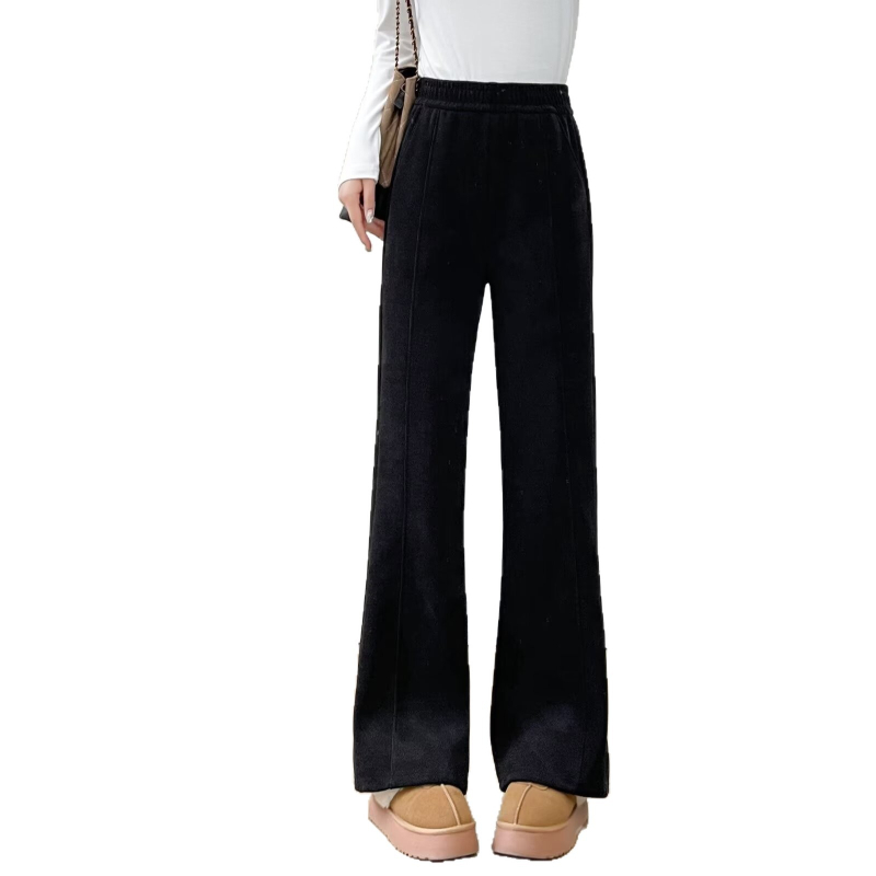 Pantaloni femei Micro Flare, iarnă 2025, poliester, talie elastică, lungi, țesătură groasă