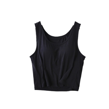 Modal женски къс потник с подплънки за бюст и вграден сутиен, тънък силует, презрамки неподвижни, къса дължина, еластичен плат от вискоза-модал със спандекс