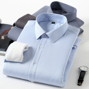 Мъжка риза от бамбукови влакна, подплатена с флис, зимна дебелина, дълги ръкави, квадратна яка