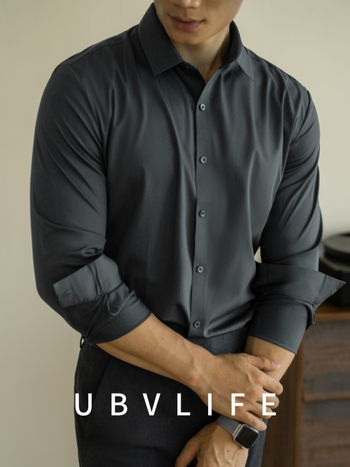 Мъжка риза с тясна кройка, полиестер/спандекс, без гладене, pointed яка, дълги ръкави