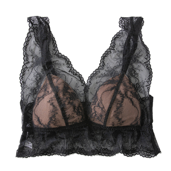 Нейлонов камизол с фиксирани чашки и дантела, с триъгълни чашки, прозрачен мрежест гръб, регулируеми презрамки