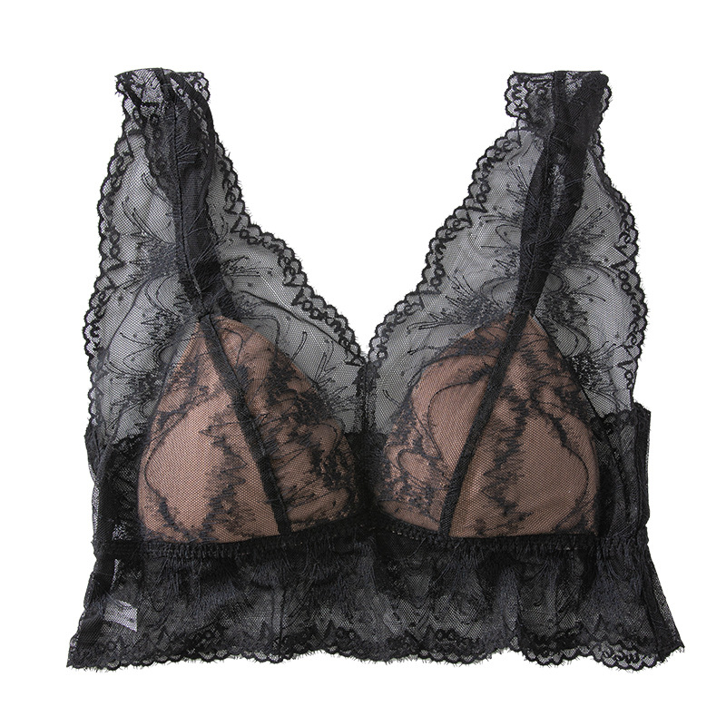 Нейлонов камизол с фиксирани чашки и дантела, с триъгълни чашки, прозрачен мрежест гръб, регулируеми презрамки