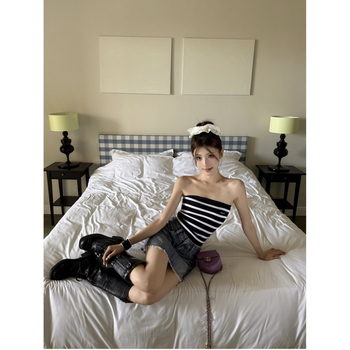 Top tubular fără bretele, sexy, croială Slim Fit, lungime scurtă, model 3D