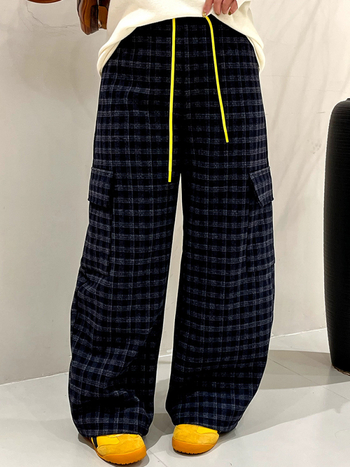 Панталони за жени с права кройка, ретро каре casual стил, cashmere жакардов композит 90g jersey, талия с ластик, зима 2025