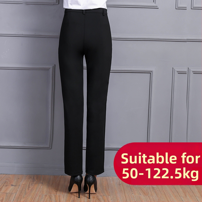 Strečové nohavice pre ženy s vysokým pásom, rovný strih, kancelárske využitie, jednofarebný vzor