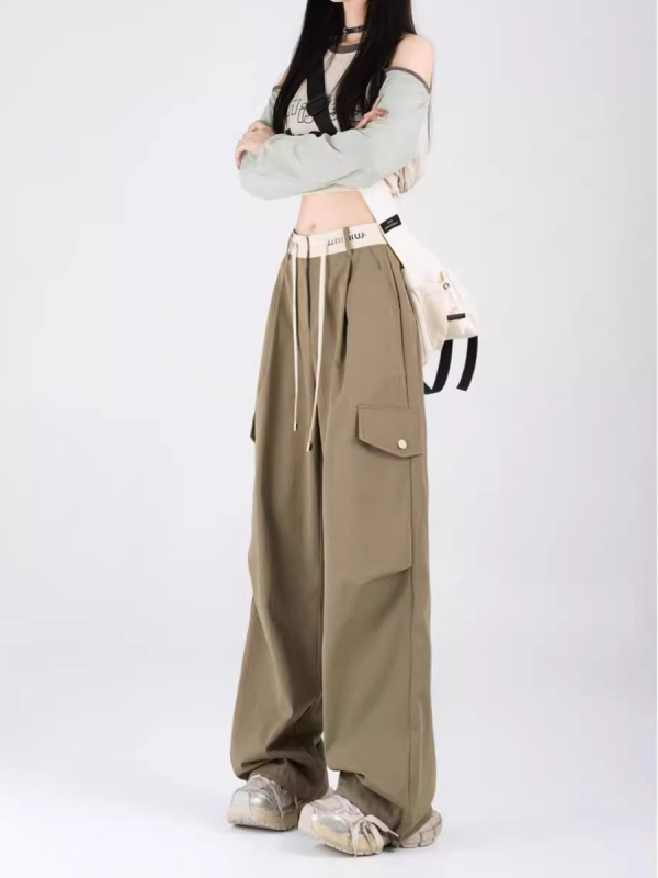 Pantaloni casual cu talie înaltă, croială largă, din amestec de bumbac, primăvara 2025