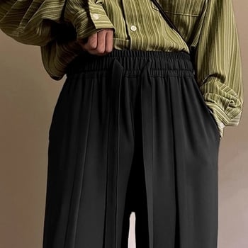 Бизнес-елегантни панталони, прави крачоли, висока талия, закопчаване с лента, смес от ацетатни влакна, подходящи за четири сезона