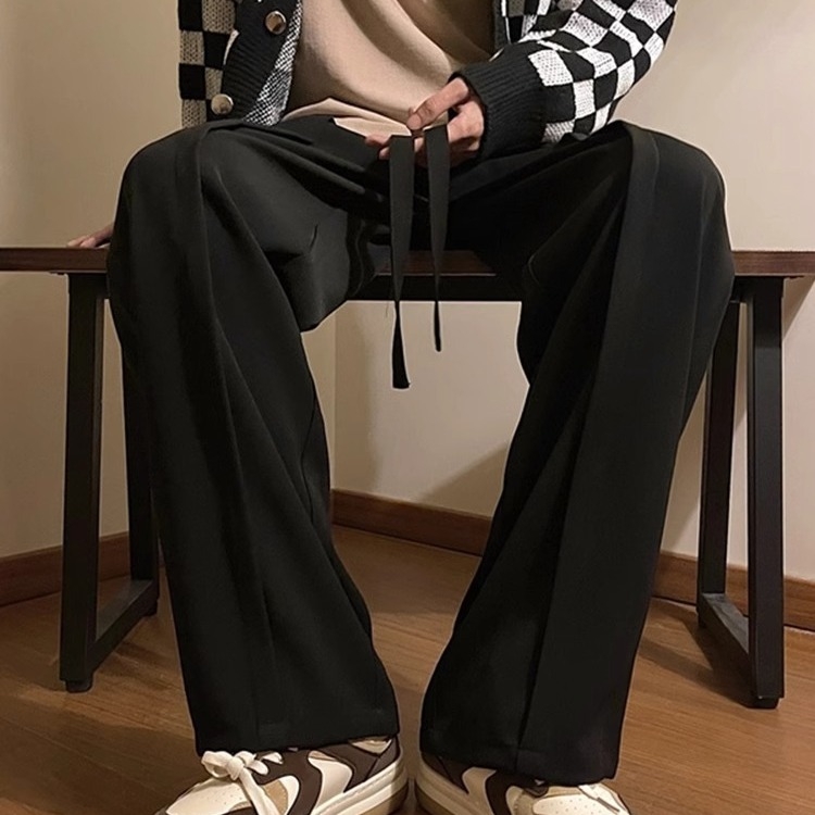 Бизнес-елегантни панталони, прави крачоли, висока талия, закопчаване с лента, смес от ацетатни влакна, подходящи за четири сезона