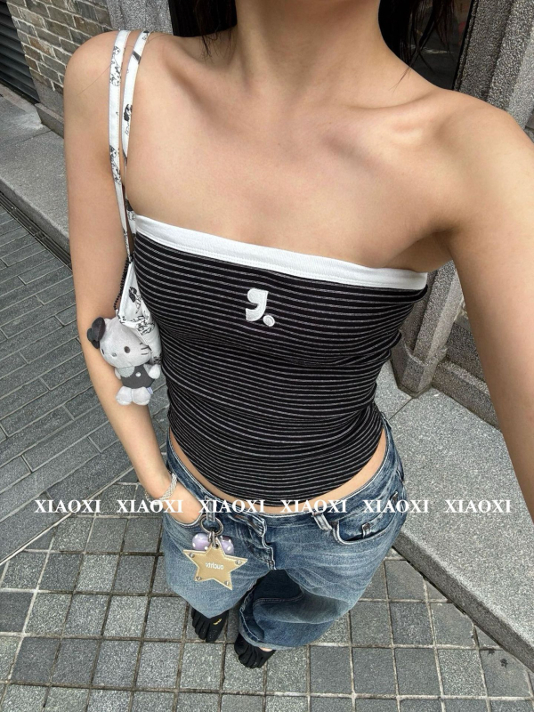 Tube top – korejski stil, uski kroj, bez naramenica, pamuk 95%+, ljeto 2025, za žene