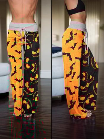 Pantaloni femei largi talie înaltă, imprimare 3D completă, stil casual