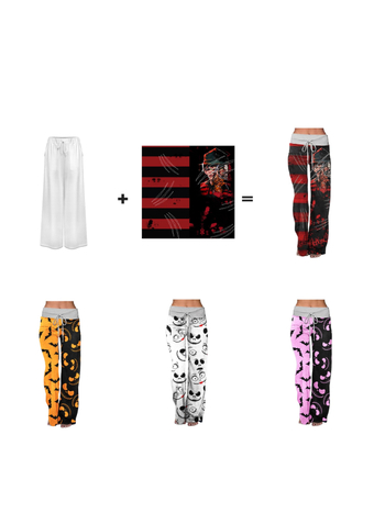 Pantaloni femei largi talie înaltă, imprimare 3D completă, stil casual