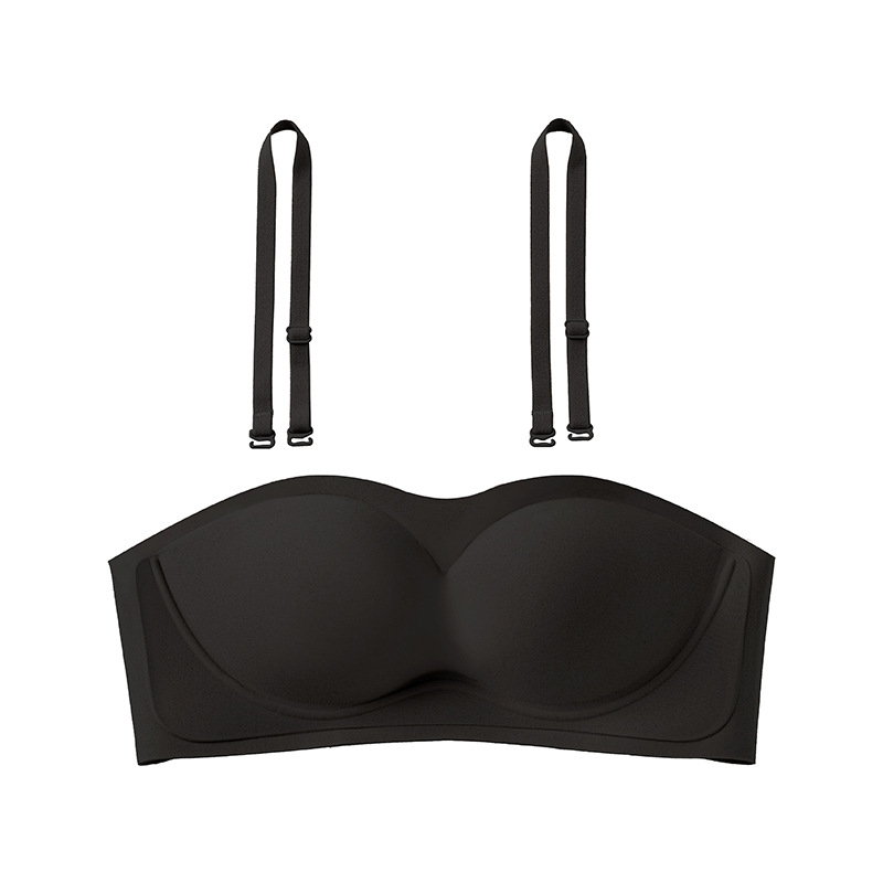 Rövid pánt nélküli tubus-top melltartó kis mellekhez — varrat nélküli, csúszásmentes, puha támasz, 3/4 kosaras vékony formázott kosarak, nejlon/spandex keverék