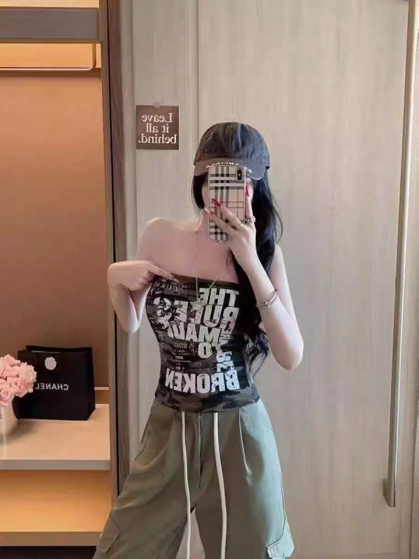 Top femei imprimat cu bretele, stil retro american, croială în formă A, bretele detașabile, primăvara 2025