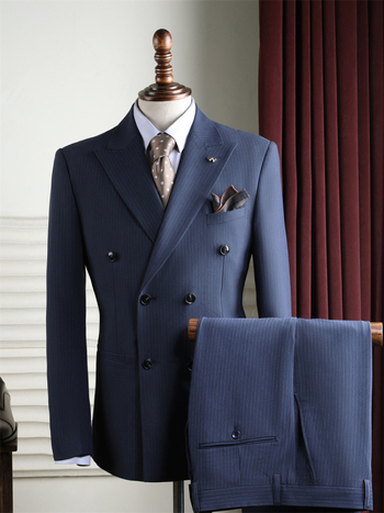 Costum bărbătesc din două piese, în dungi, slim-fit, rever ascuțit, amestec poliester-viscose-spandex