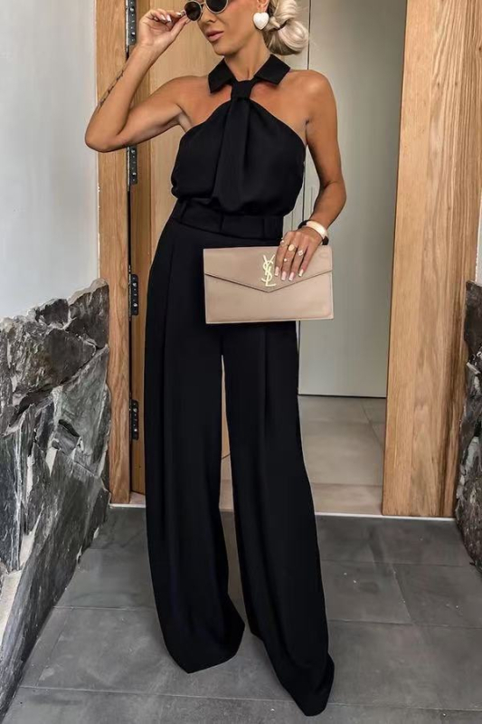 Dva dijela kostima s hlačama: bluza bez rukava i hlače, jednofarbni poliester, ljetni casual stil
