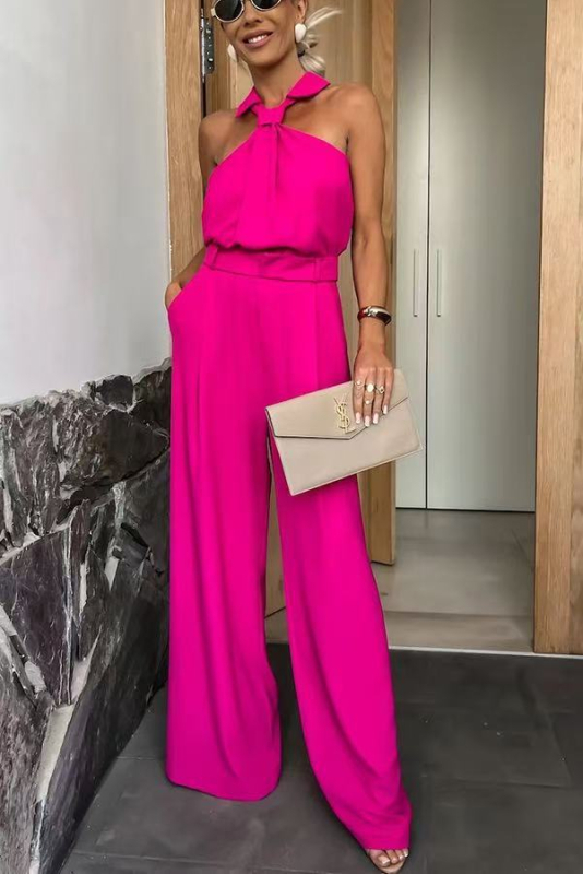 Dva dijela kostima s hlačama: bluza bez rukava i hlače, jednofarbni poliester, ljetni casual stil
