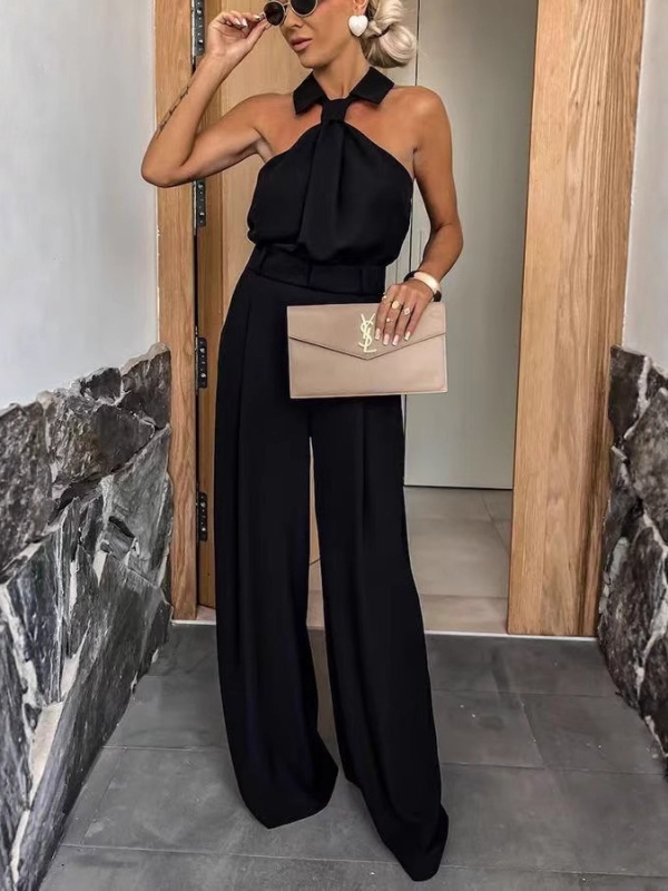 Dva dijela kostima s hlačama: bluza bez rukava i hlače, jednofarbni poliester, ljetni casual stil