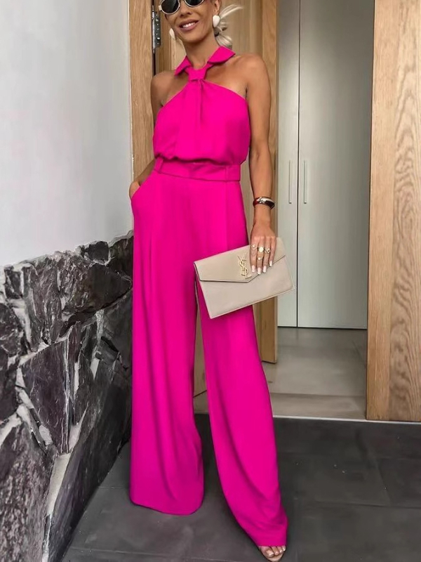 Dva dijela kostima s hlačama: bluza bez rukava i hlače, jednofarbni poliester, ljetni casual stil