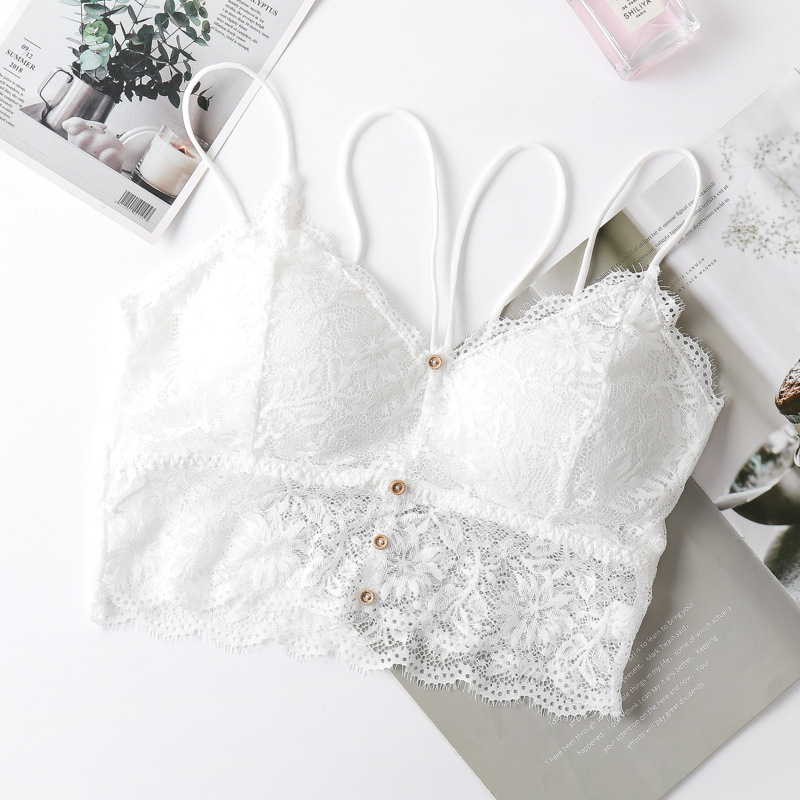 Csipkés mellrész felső 3/4-es kosárral, gyönyörű hátsó rész, francia stílus, lélegző nylonsipke, nyom nélkül, kényelmes