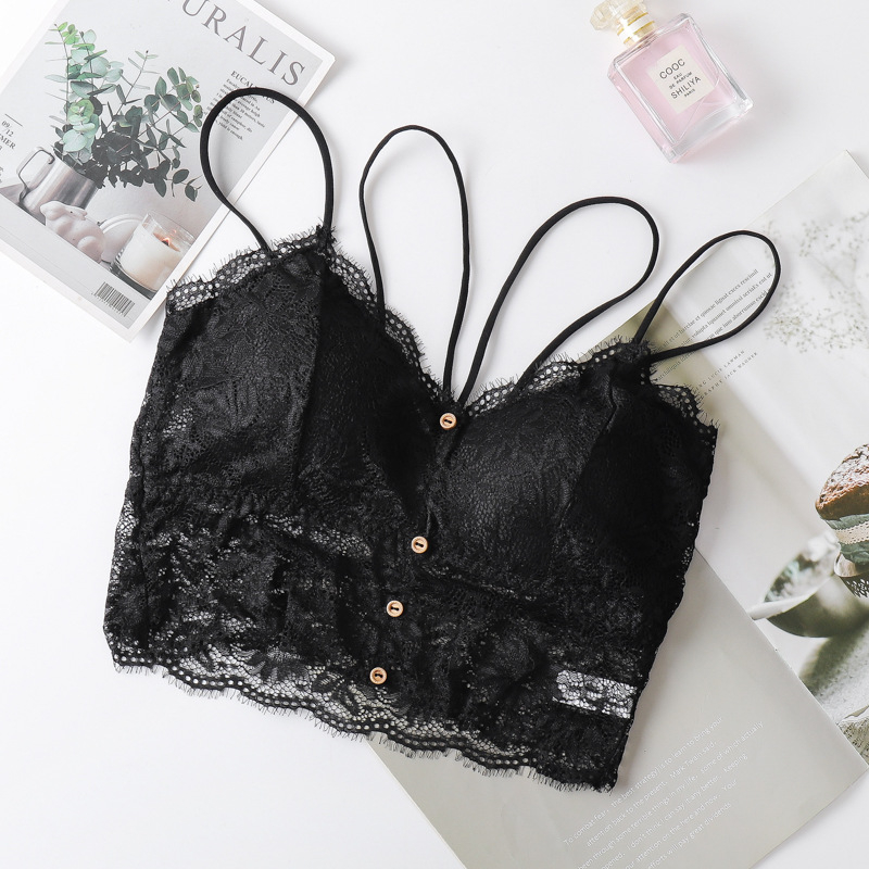 Csipkés mellrész felső 3/4-es kosárral, gyönyörű hátsó rész, francia stílus, lélegző nylonsipke, nyom nélkül, kényelmes