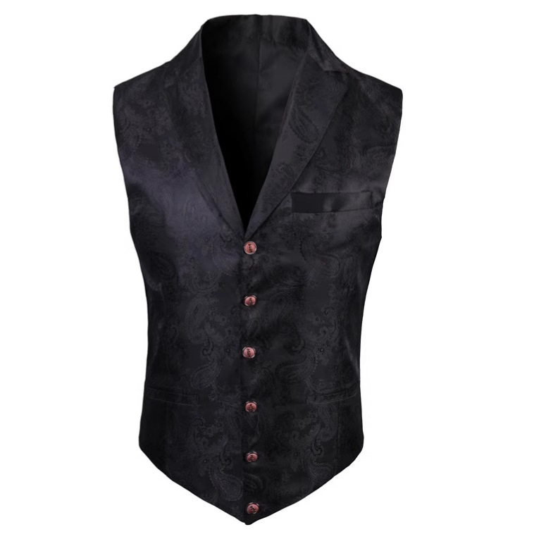 Unisex γιλέκο μπιλιάρδου με ζακάρ μοτίβο Pellys, γιακά σακακιού, Slim Fit, τεσσάρων εποχών, casual για κουμπάρους