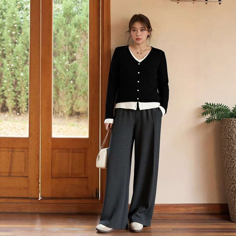 Plusz méretű egyenes nadrág, magas derék, mikroelasztikus, közepes vastagság