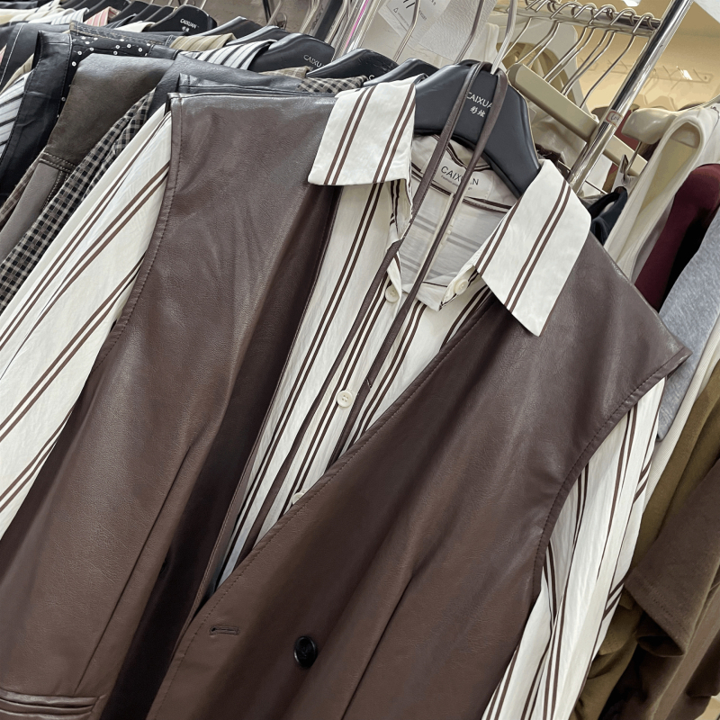 Costum casual pentru femei – 3D pattern, denim cu PU, cusătură colaj, primăvara 2026, stil japonez și coreean