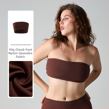 Top fără bretele wrap pentru bust — material nylon, cupă completă cu cupe groase modelate, respirabil și confortabil