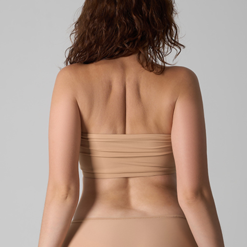 Top fără bretele wrap pentru bust — material nylon, cupă completă cu cupe groase modelate, respirabil și confortabil